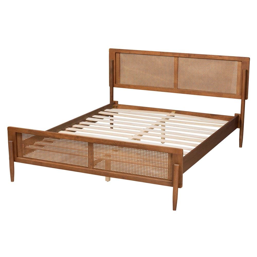 Gardwin Mid-Century Modern Ash Walnut Finished Wood Queen Size Platform Bed. Picture 13