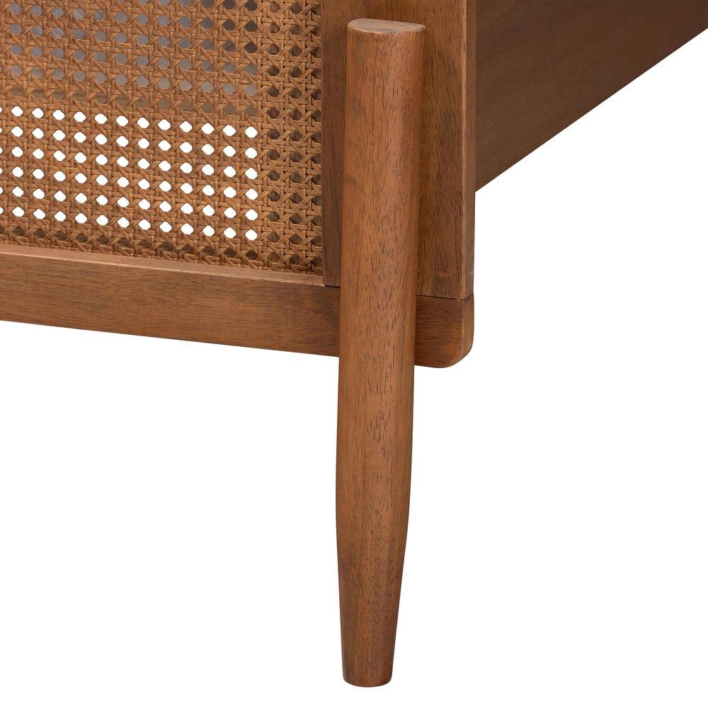 Gardwin Mid-Century Modern Ash Walnut Finished Wood Queen Size Platform Bed. Picture 15