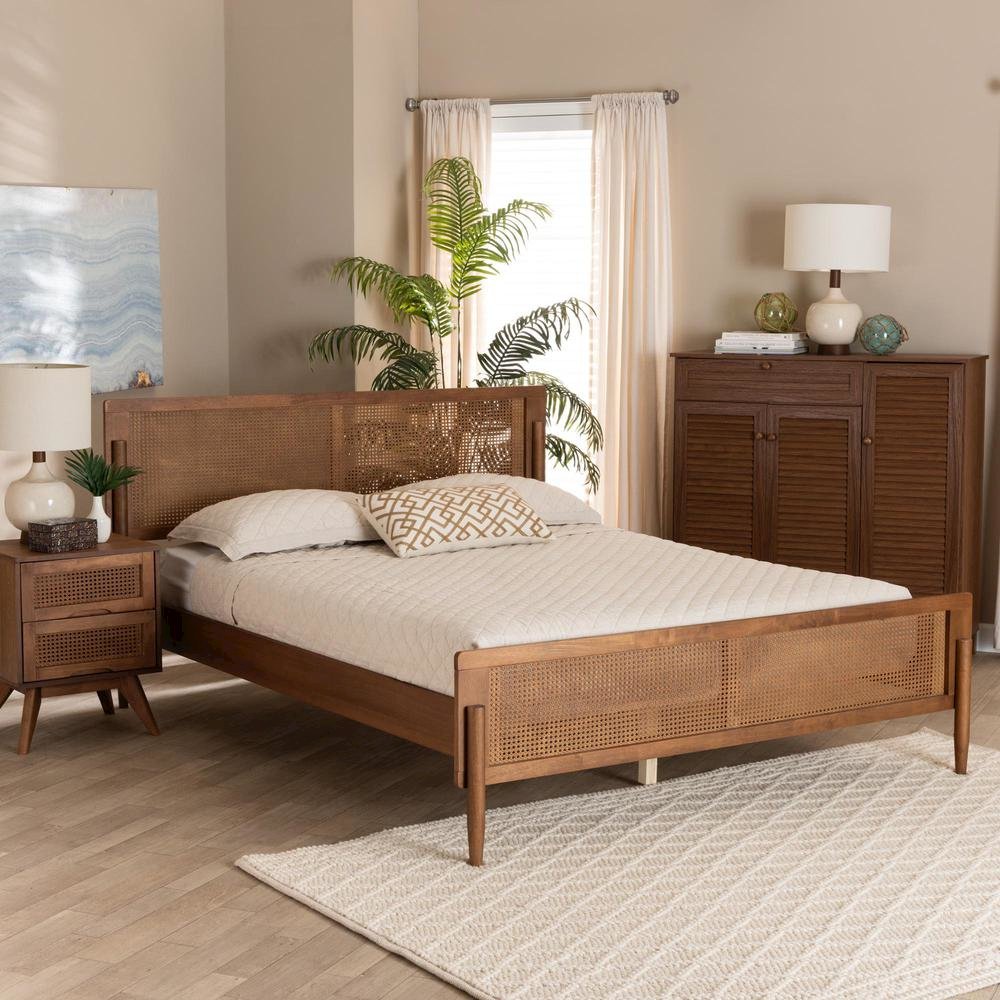 Gardwin Mid-Century Modern Ash Walnut Finished Wood Queen Size Platform Bed. Picture 17