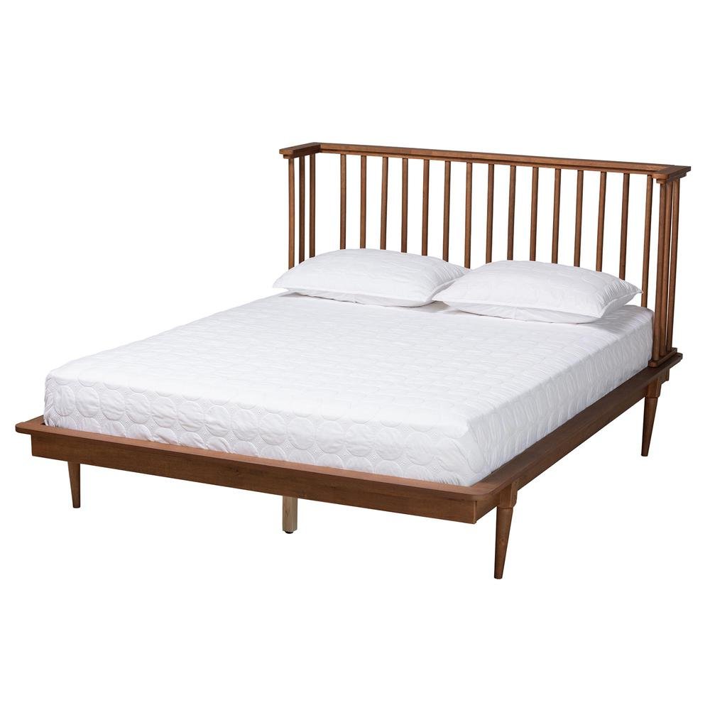 Flint Mid-Century Modern Ash Walnut Finished Wood Queen Size Platform Bed. Picture 11