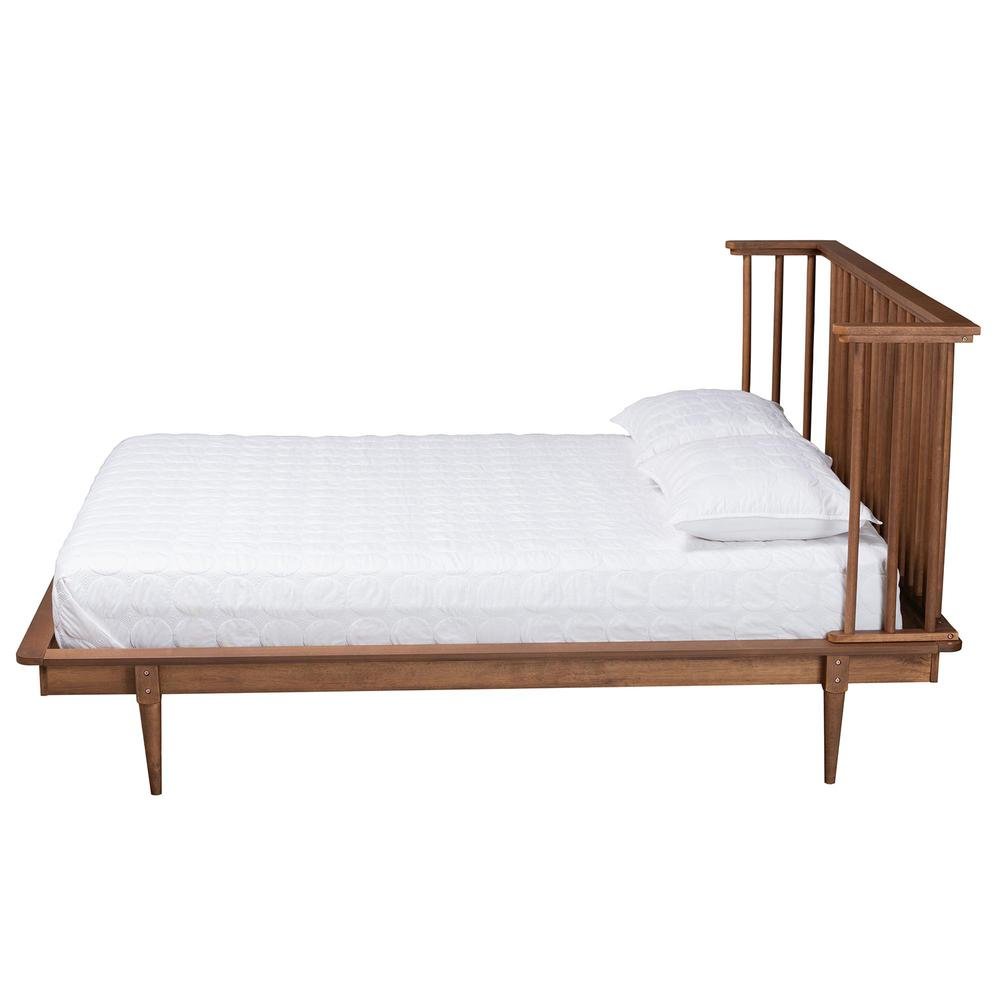 Flint Mid-Century Modern Ash Walnut Finished Wood Queen Size Platform Bed. Picture 12