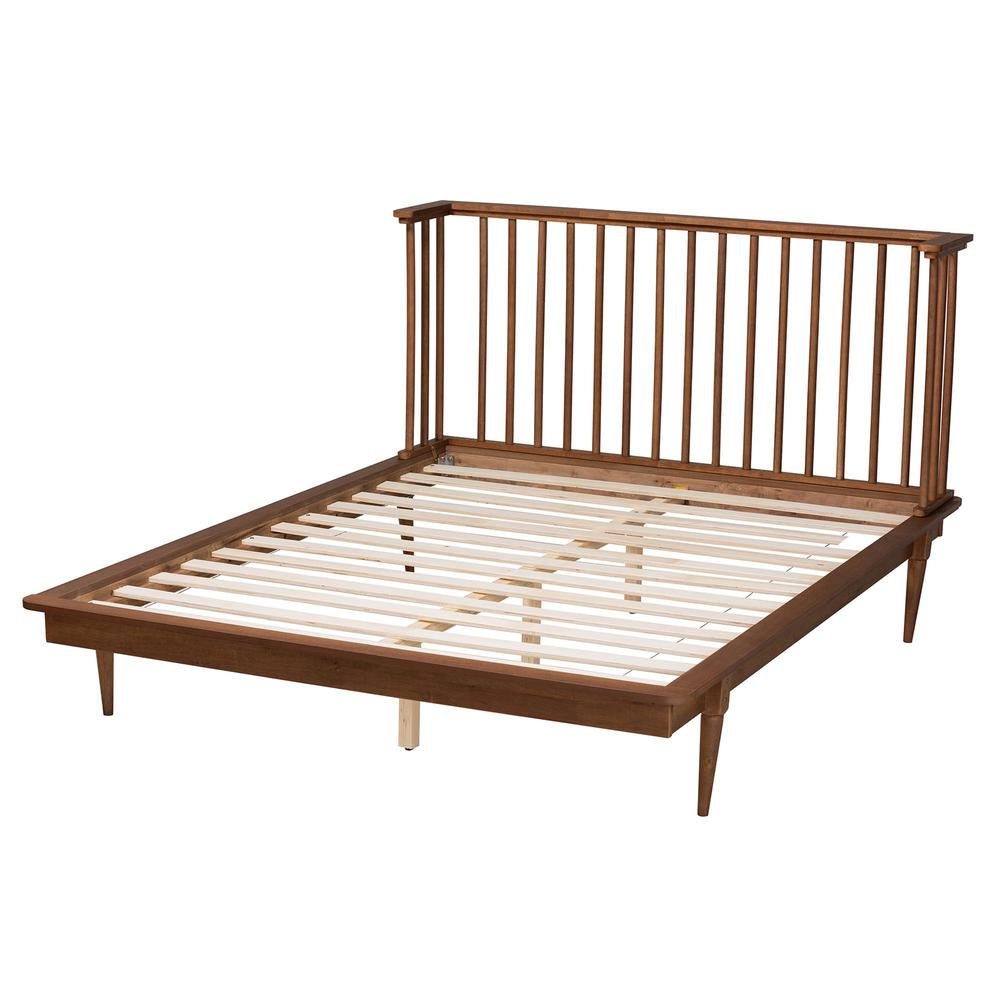 Flint Mid-Century Modern Ash Walnut Finished Wood Queen Size Platform Bed. Picture 13