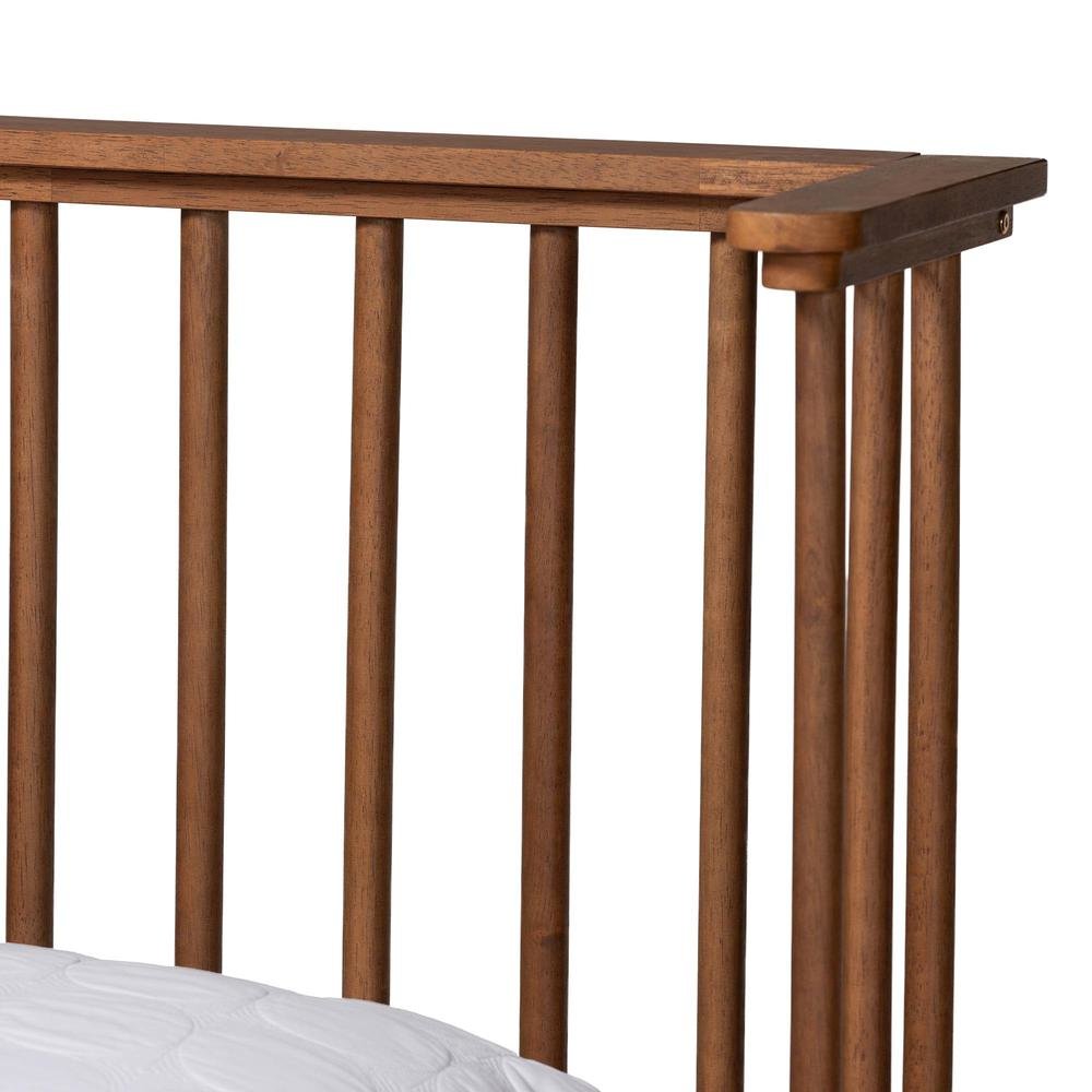 Flint Mid-Century Modern Ash Walnut Finished Wood Queen Size Platform Bed. Picture 14