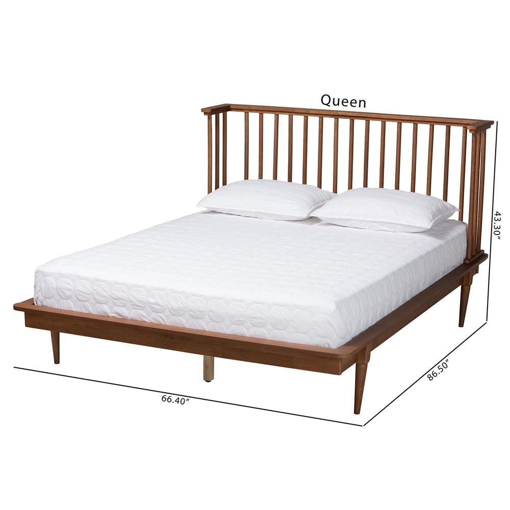 Flint Mid-Century Modern Ash Walnut Finished Wood Queen Size Platform Bed. Picture 19