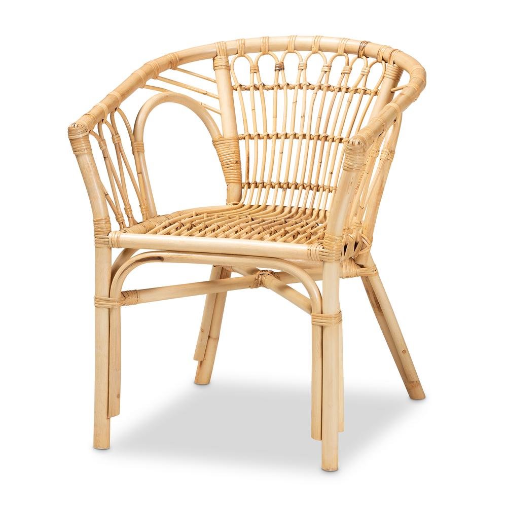 bali & pari Kaka Modern Bohemian Natural Brown Rattan Dining Chair. Picture 11