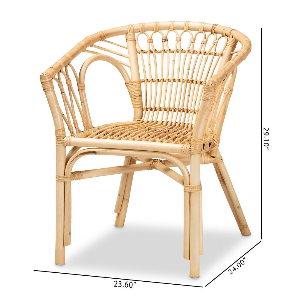bali & pari Kaka Modern Bohemian Natural Brown Rattan Dining Chair. Picture 20