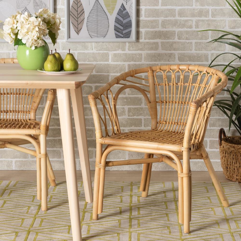 bali & pari Kaka Modern Bohemian Natural Brown Rattan Dining Chair. Picture 18
