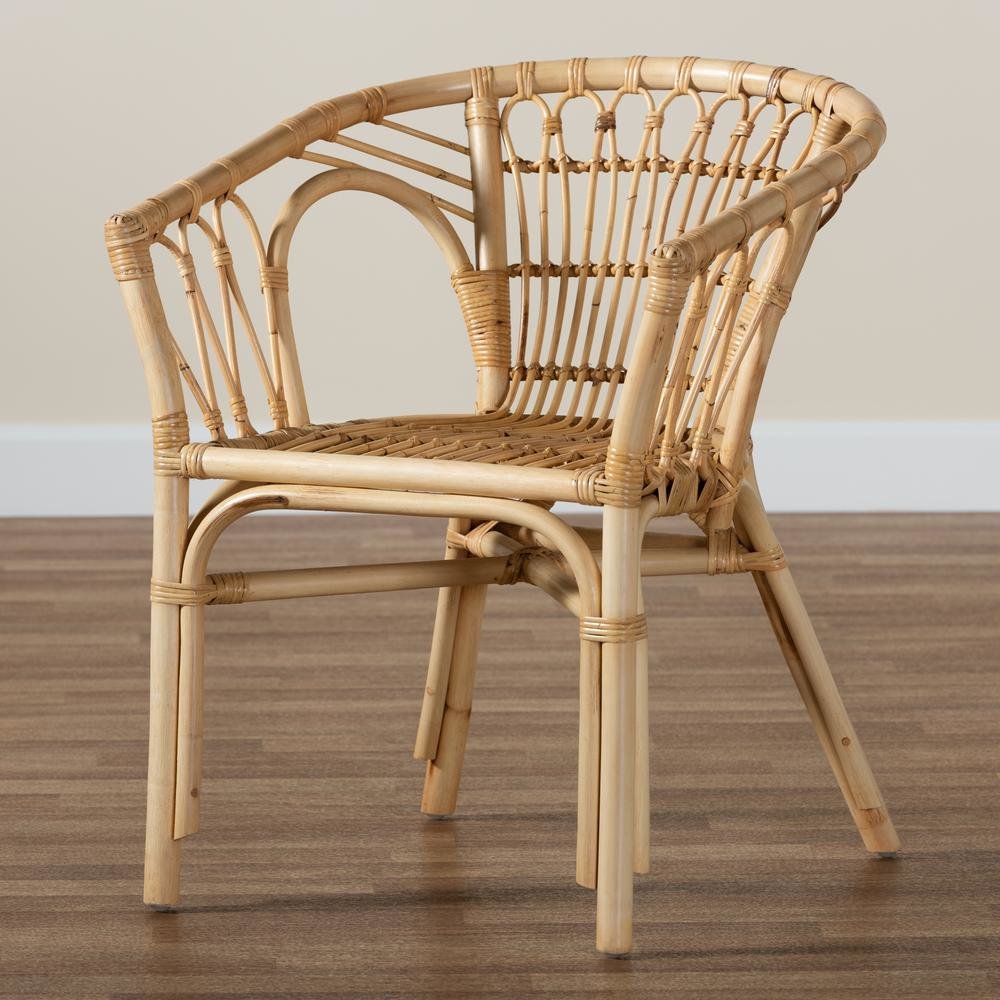 bali & pari Kaka Modern Bohemian Natural Brown Rattan Dining Chair. Picture 19