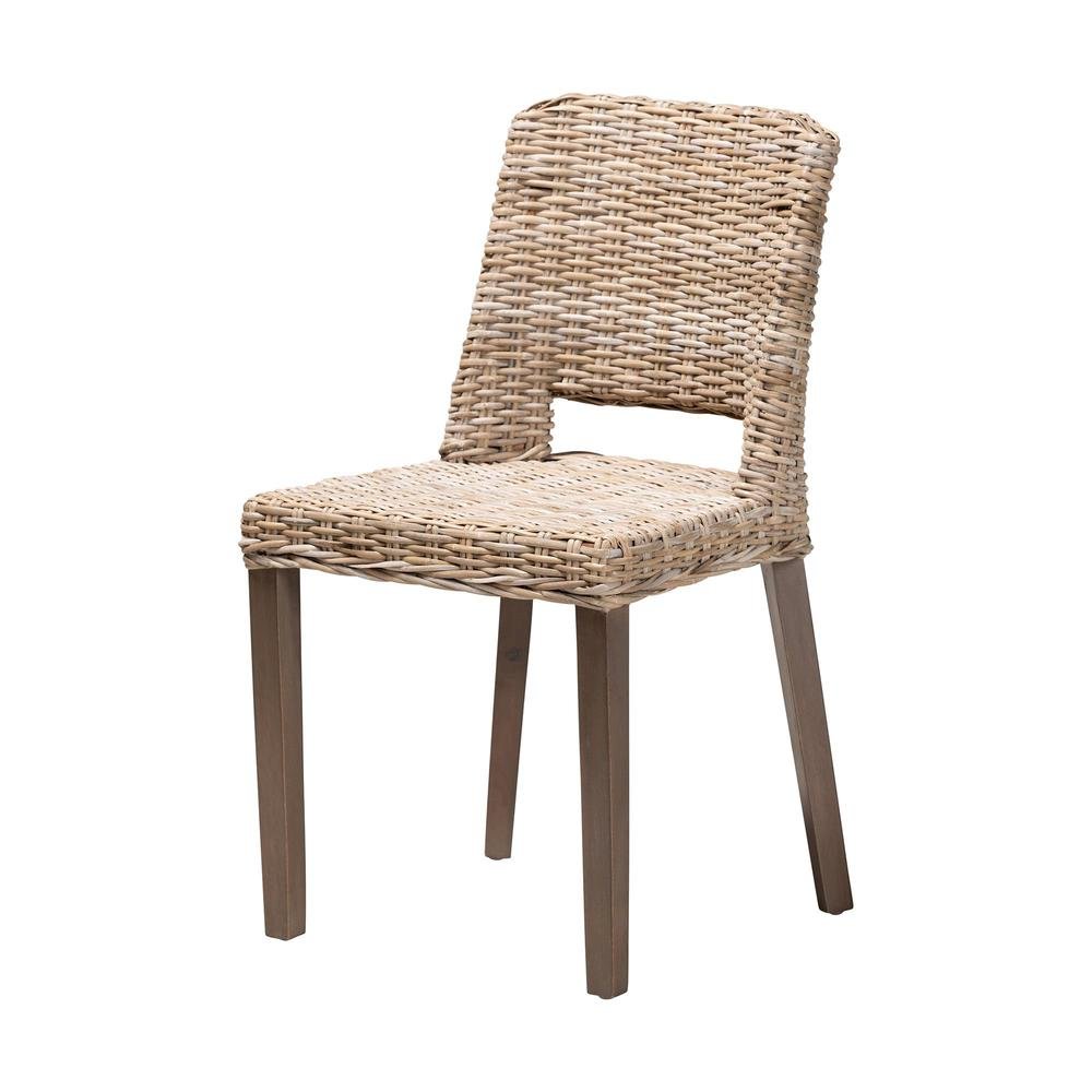 Bohemian Grey Rattan and Natural Brown Finished Wood Dining Chair. Picture 11
