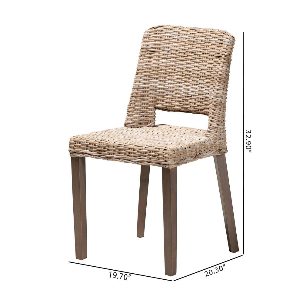 Bohemian Grey Rattan and Natural Brown Finished Wood Dining Chair. Picture 20