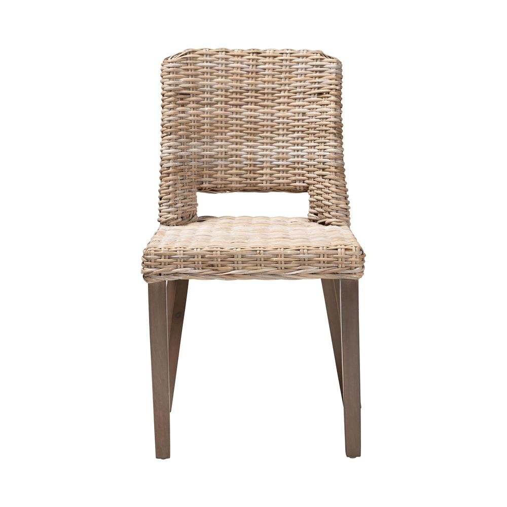 Bohemian Grey Rattan and Natural Brown Finished Wood Dining Chair. Picture 12