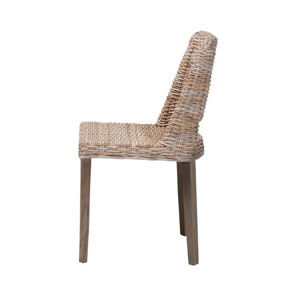 Bohemian Grey Rattan and Natural Brown Finished Wood Dining Chair. Picture 13
