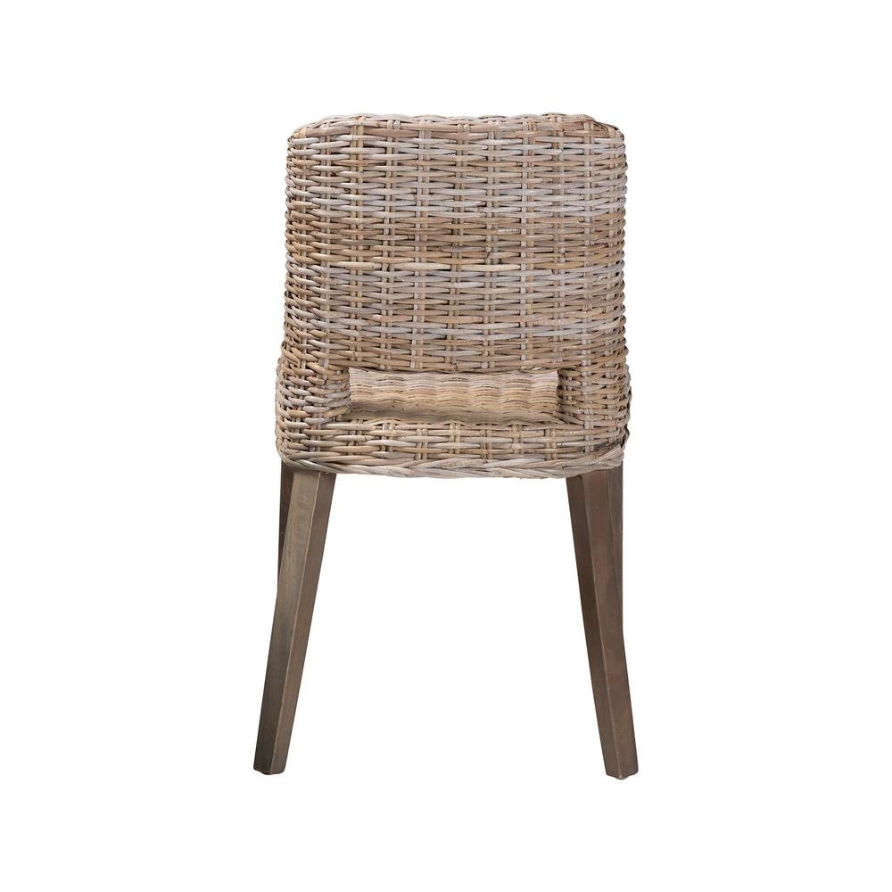 Bohemian Grey Rattan and Natural Brown Finished Wood Dining Chair. Picture 14