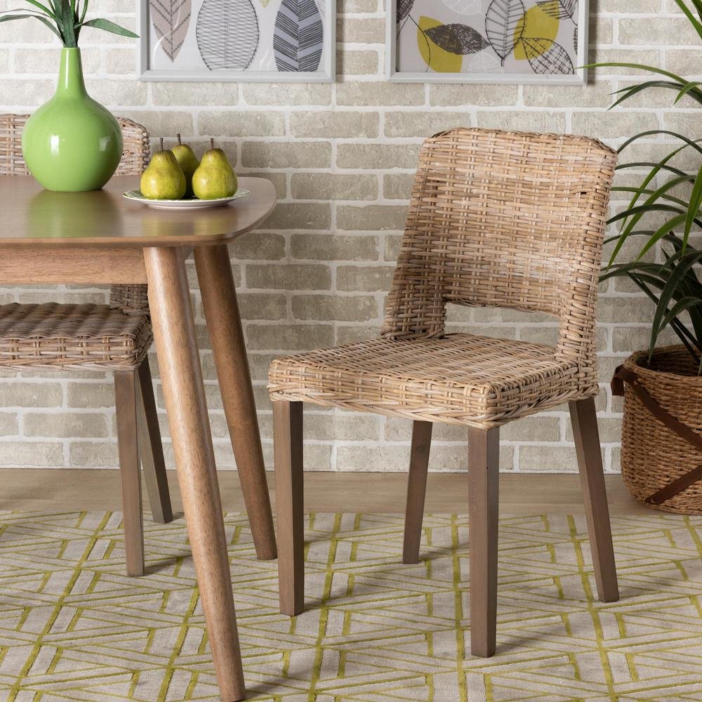 Bohemian Grey Rattan and Natural Brown Finished Wood Dining Chair. Picture 18