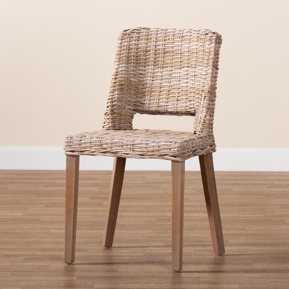 Bohemian Grey Rattan and Natural Brown Finished Wood Dining Chair. Picture 19