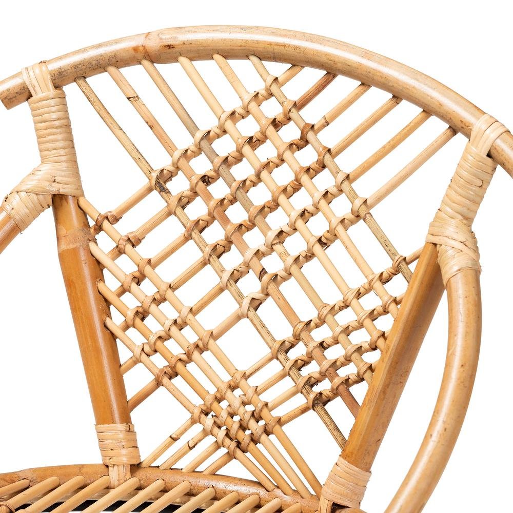 Bohemian Natural Brown Rattan and Black Metal 2-Piece Dining Chair Set. Picture 13