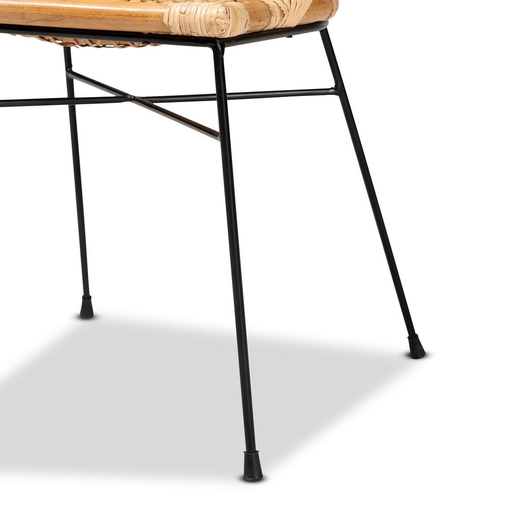 Bohemian Natural Brown Rattan and Black Metal 2-Piece Dining Chair Set. Picture 14