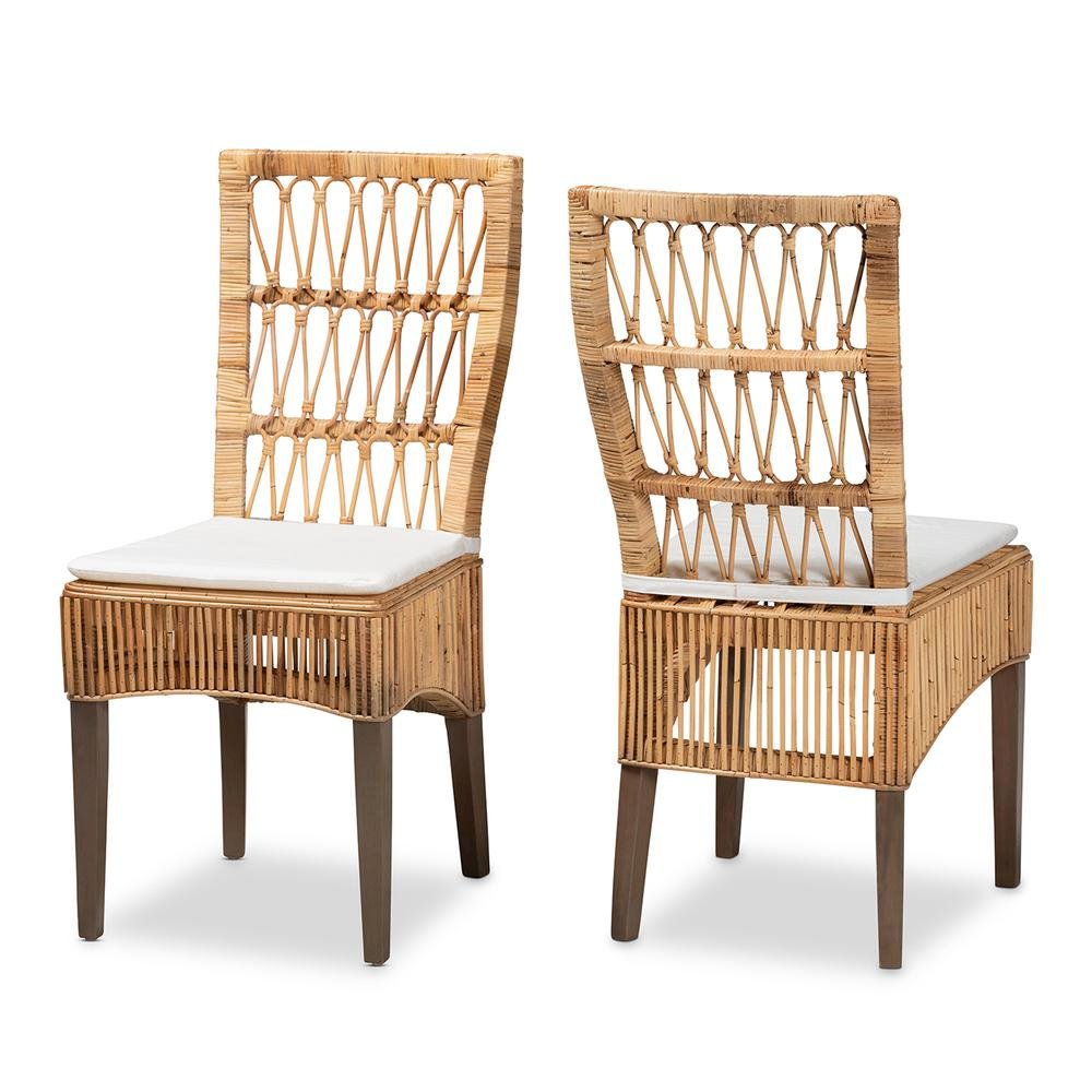 Bohemian Natural Brown Rattan 2-Piece Dining Chair Set. Picture 10
