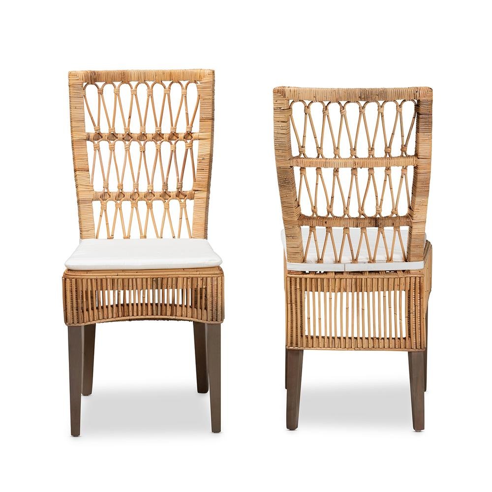 Bohemian Natural Brown Rattan 2-Piece Dining Chair Set. Picture 11