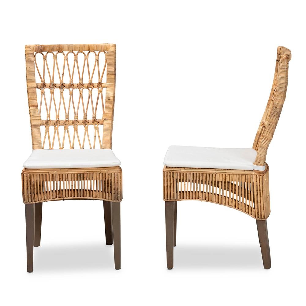 Bohemian Natural Brown Rattan 2-Piece Dining Chair Set. Picture 12