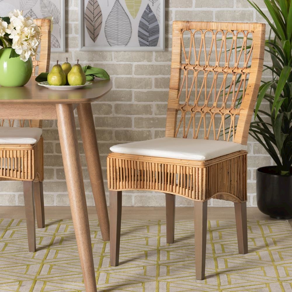 Bohemian Natural Brown Rattan 2-Piece Dining Chair Set. Picture 16