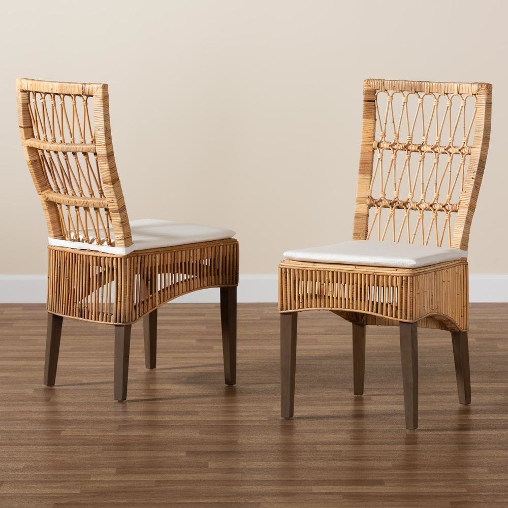 Bohemian Natural Brown Rattan 2-Piece Dining Chair Set. Picture 17