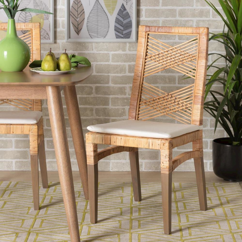 bali & pari Poltak Modern Bohemian Natural Brown Rattan Dining Chair. Picture 18