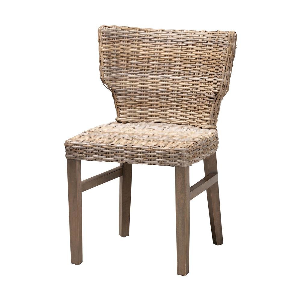 bali & pari Enver Modern Bohemian Grey Rattan and Brown Wood Dining Chair. Picture 11