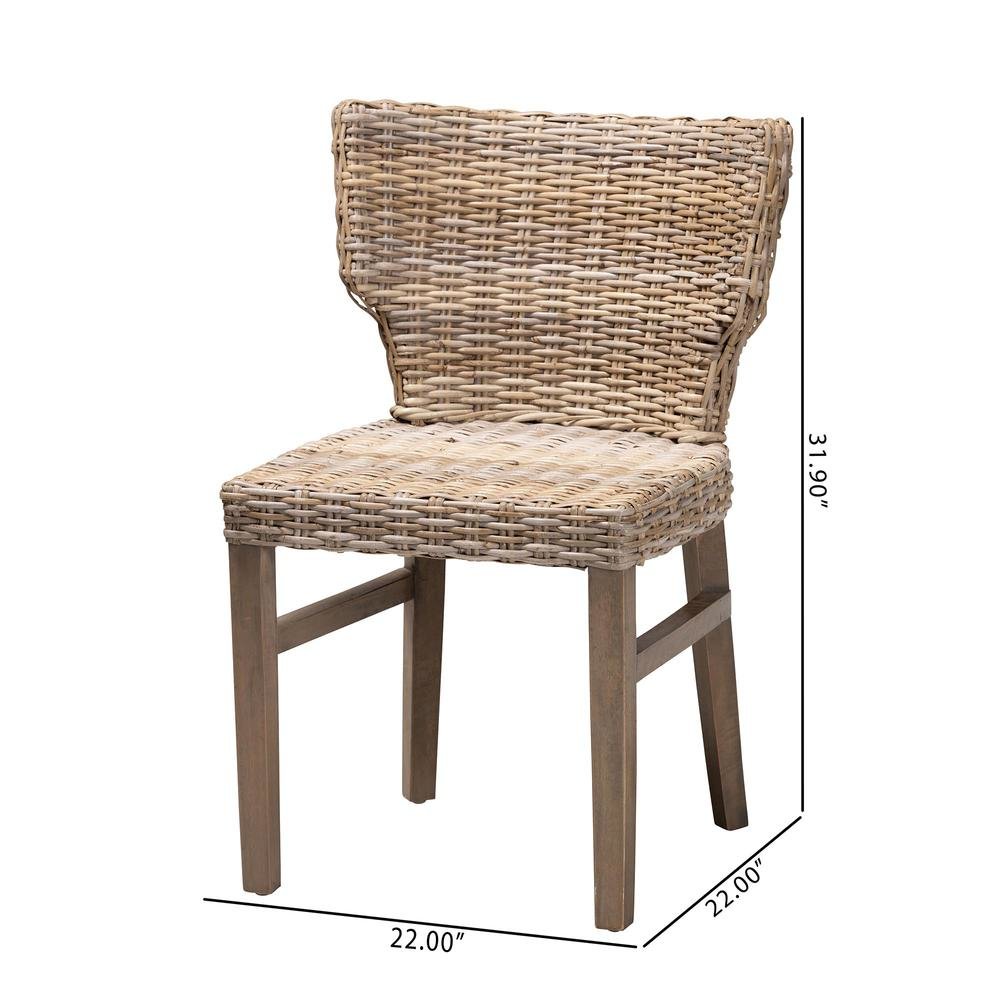 bali & pari Enver Modern Bohemian Grey Rattan and Brown Wood Dining Chair. Picture 20