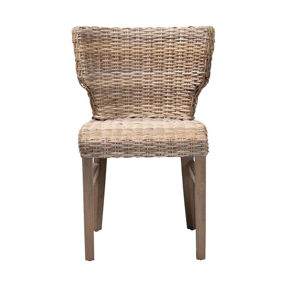 bali & pari Enver Modern Bohemian Grey Rattan and Brown Wood Dining Chair. Picture 12