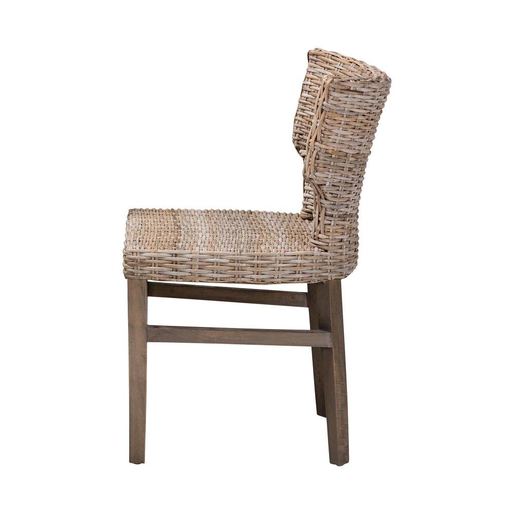 bali & pari Enver Modern Bohemian Grey Rattan and Brown Wood Dining Chair. Picture 13