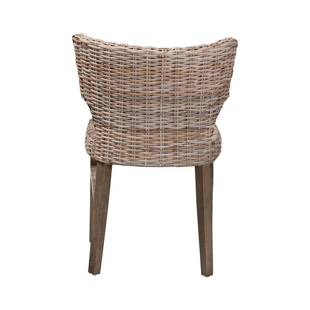 bali & pari Enver Modern Bohemian Grey Rattan and Brown Wood Dining Chair. Picture 14