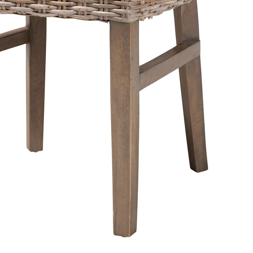 bali & pari Enver Modern Bohemian Grey Rattan and Brown Wood Dining Chair. Picture 16