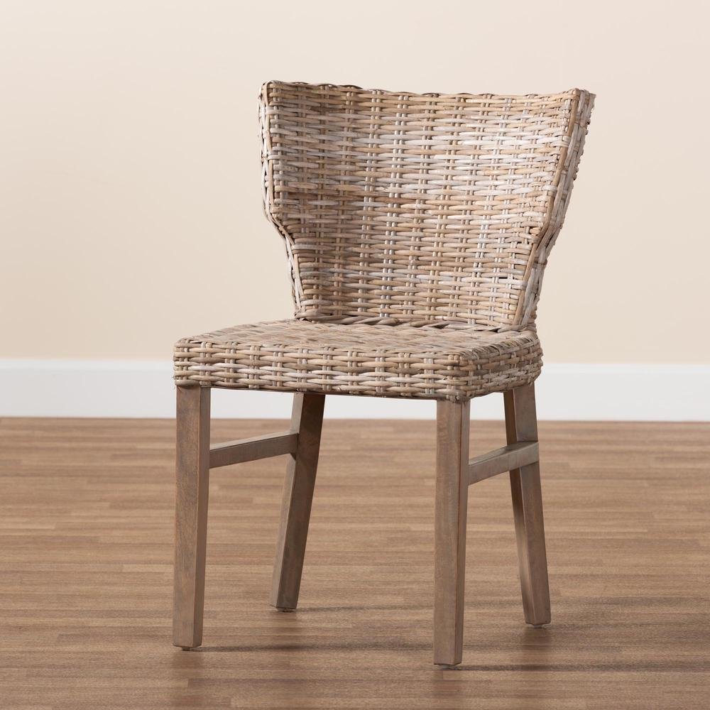 bali & pari Enver Modern Bohemian Grey Rattan and Brown Wood Dining Chair. Picture 19