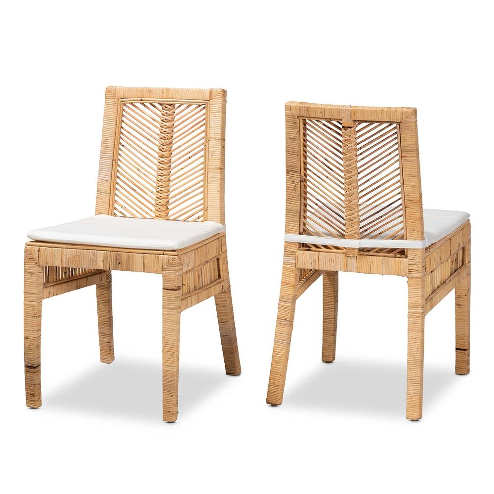 bali & pari Suci Modern Bohemian Natural Brown Rattan 2-Piece Dining Chair Set. Picture 10