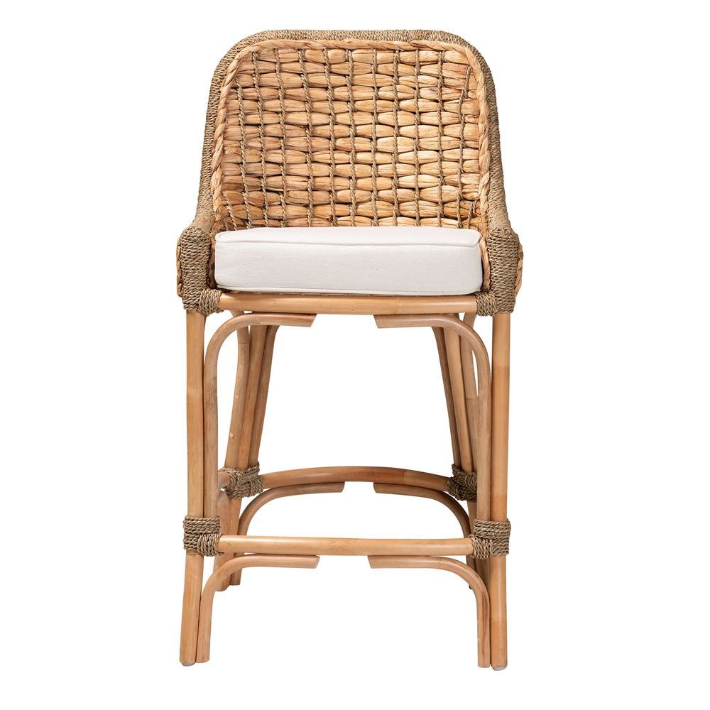 Bohemian Natural Brown Woven Rattan Counter Stool with Cushion. Picture 12
