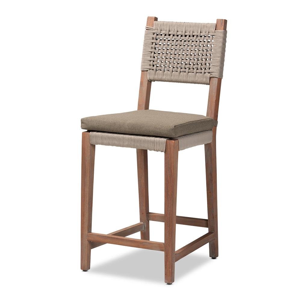 Mid-Century Transitional Grey Woven Rope Mahogany Counter Stool. Picture 11
