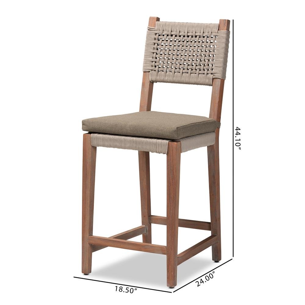 Mid-Century Transitional Grey Woven Rope Mahogany Counter Stool. Picture 20