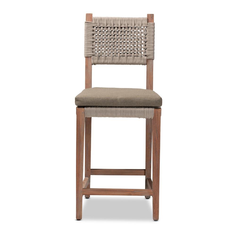 Mid-Century Transitional Grey Woven Rope Mahogany Counter Stool. Picture 12