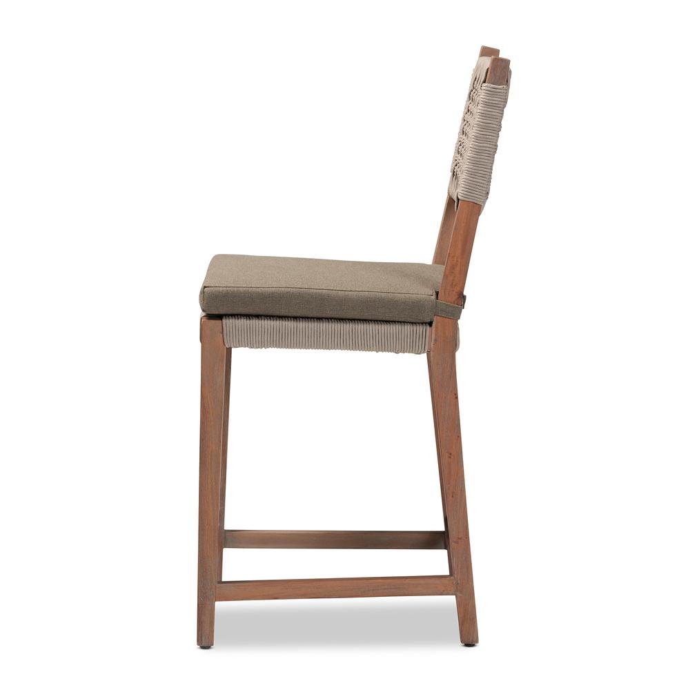 Mid-Century Transitional Grey Woven Rope Mahogany Counter Stool. Picture 13