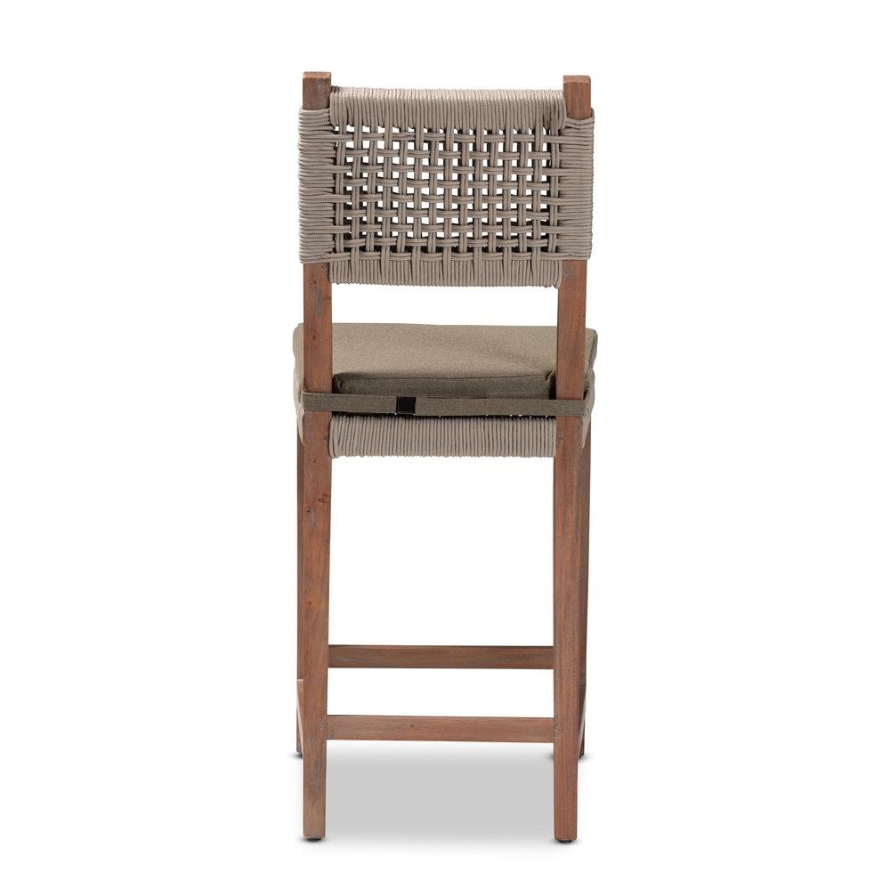 Mid-Century Transitional Grey Woven Rope Mahogany Counter Stool. Picture 14