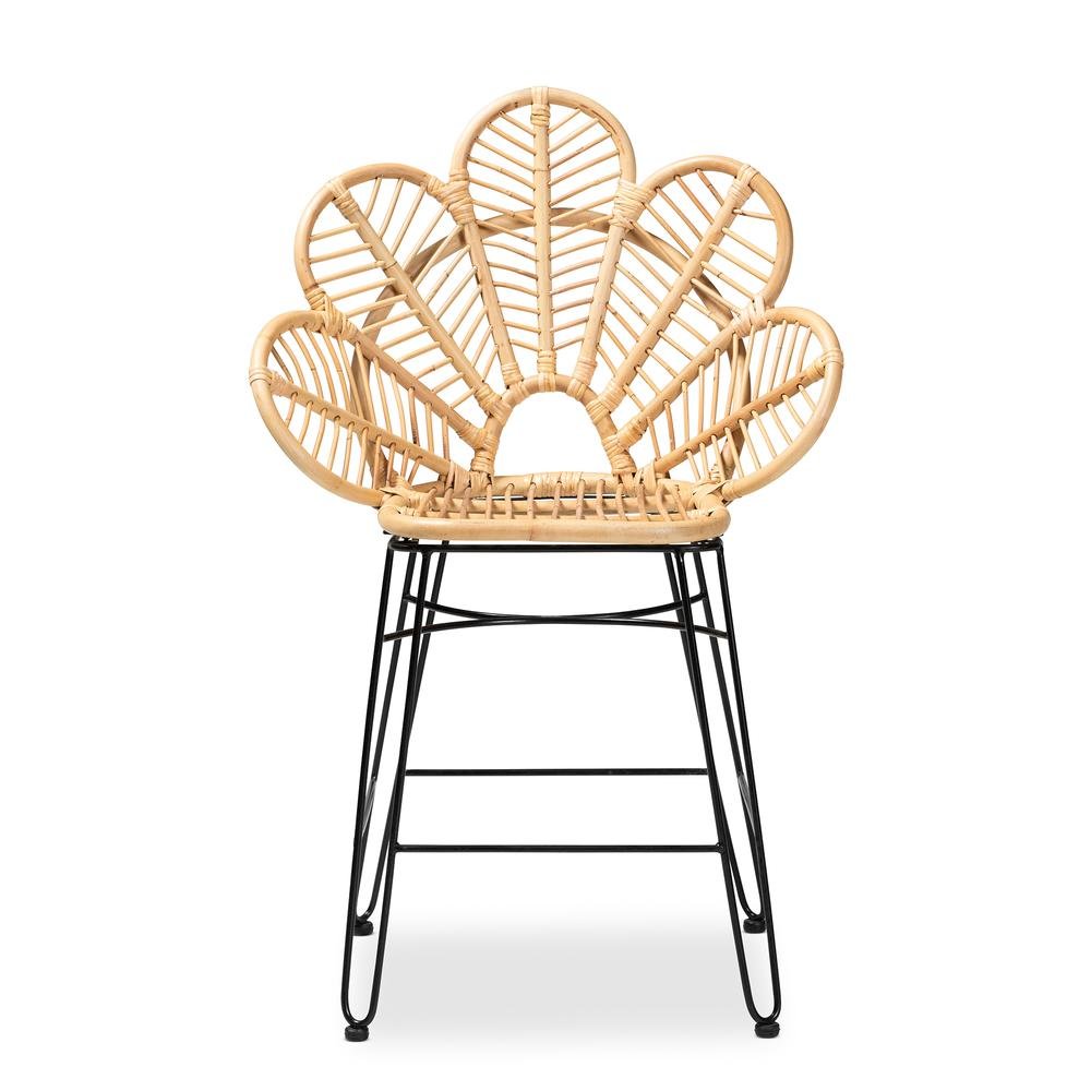 Bohemian Natural Brown Rattan and Black Metal Counter Stool. Picture 12