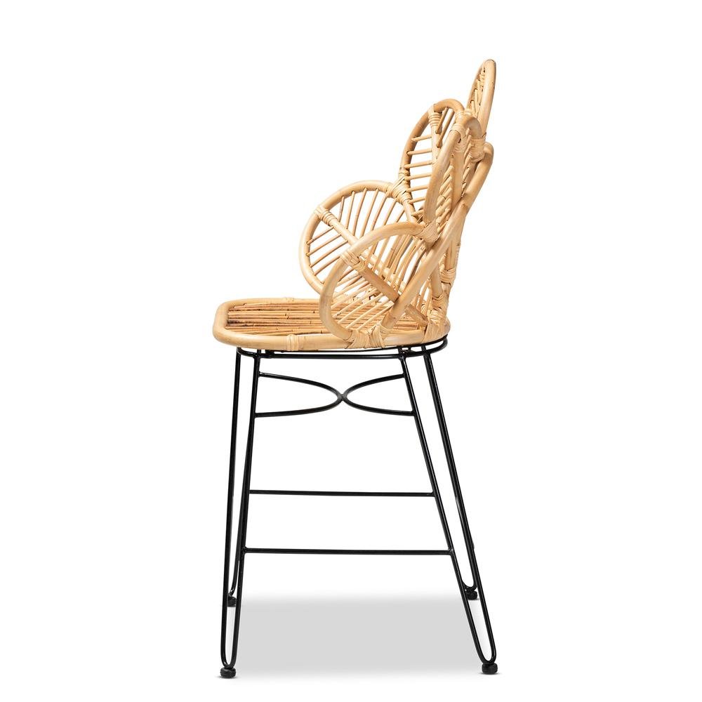 Bohemian Natural Brown Rattan and Black Metal Counter Stool. Picture 13