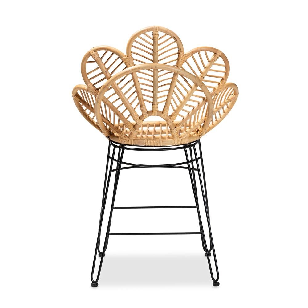 Bohemian Natural Brown Rattan and Black Metal Counter Stool. Picture 14