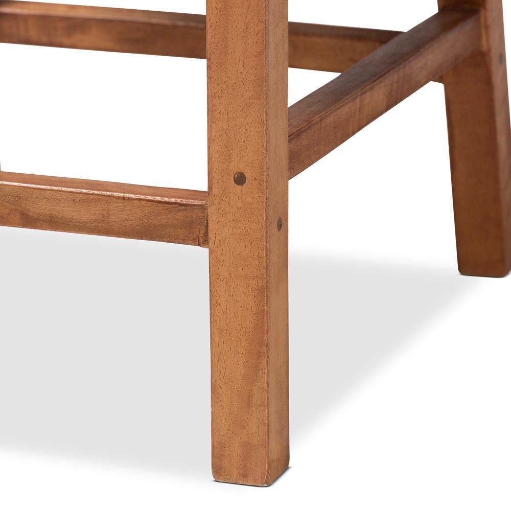 Walnut Brown Mahogany Wood and Natural Rattan Counter Stool. Picture 16