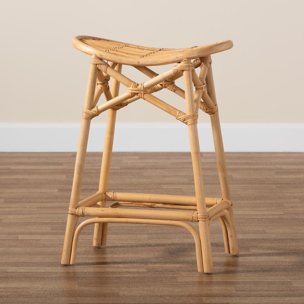 bali & pari Elgon Modern Bohemian Natural Brown Rattan Counter Stool. Picture 17