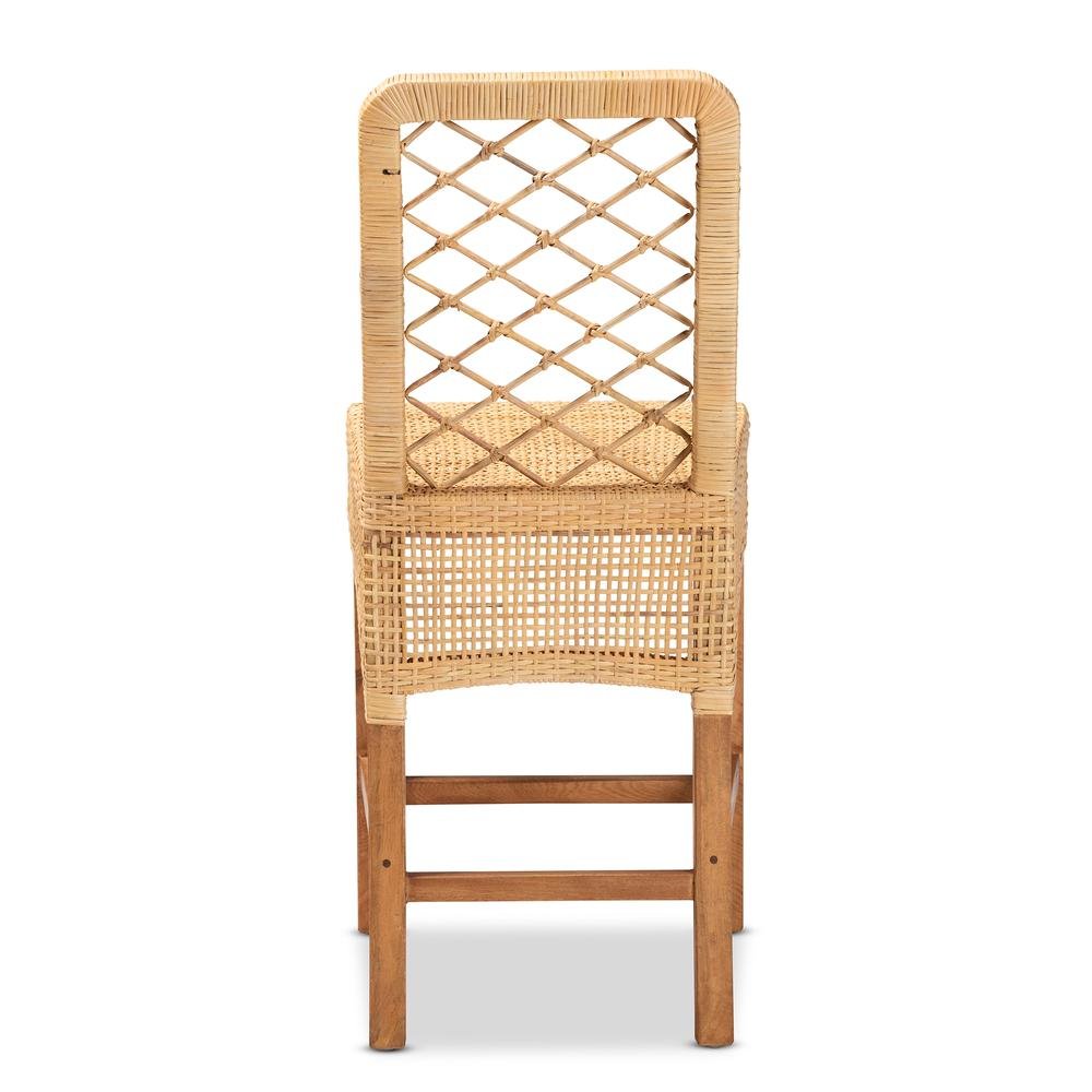 Bohemian Natural Brown Rattan and Walnut Brown Mahogany Wood Counter Stool. Picture 14