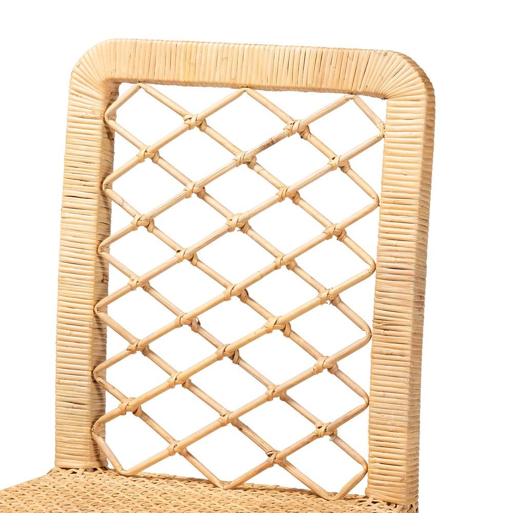 Bohemian Natural Brown Rattan and Walnut Brown Mahogany Wood Counter Stool. Picture 15