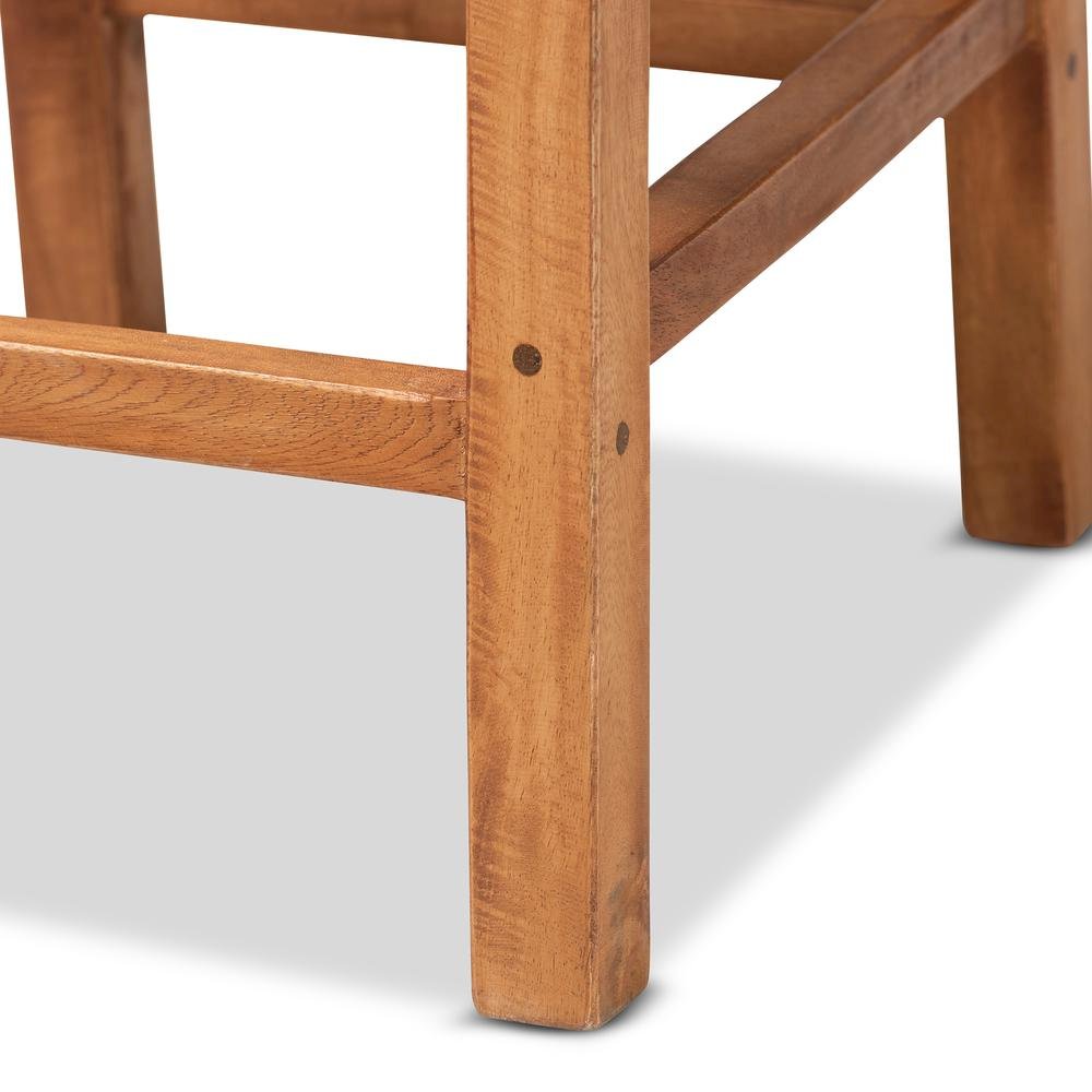 Bohemian Natural Brown Rattan and Walnut Brown Mahogany Wood Counter Stool. Picture 16