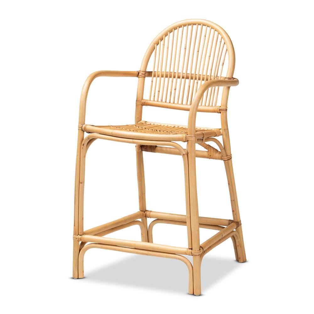 bali & pari Tugera Modern Bohemian Natural Brown Rattan Counter Stool. Picture 11